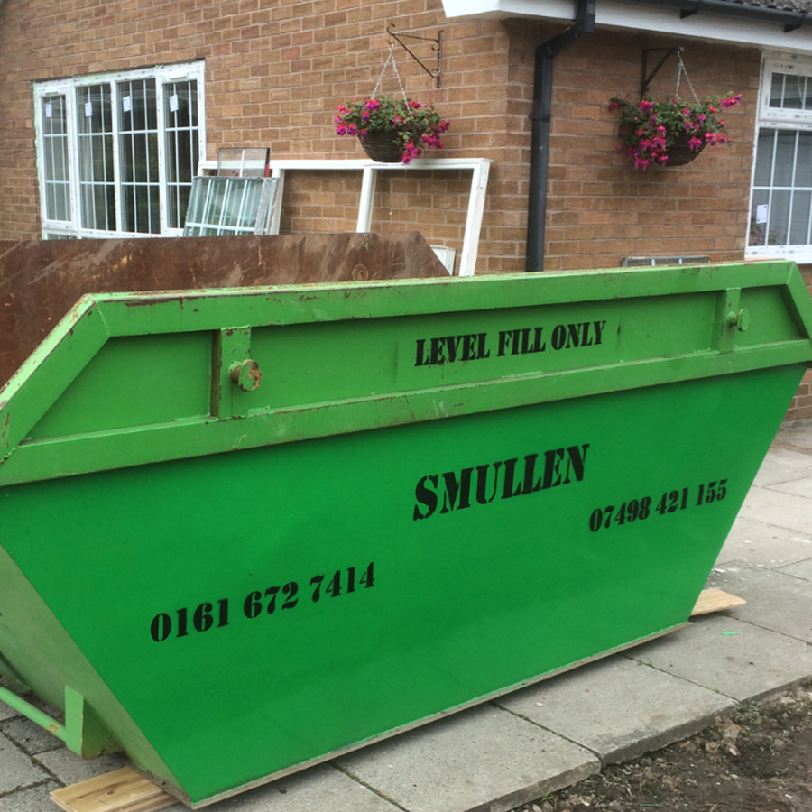 Smullen's range of skips; mini, midi, maxi and roll on roll off.